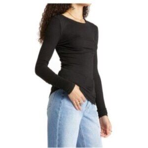 NWT BP Black Ribbed Long Sleeve Tee Shirt Medium